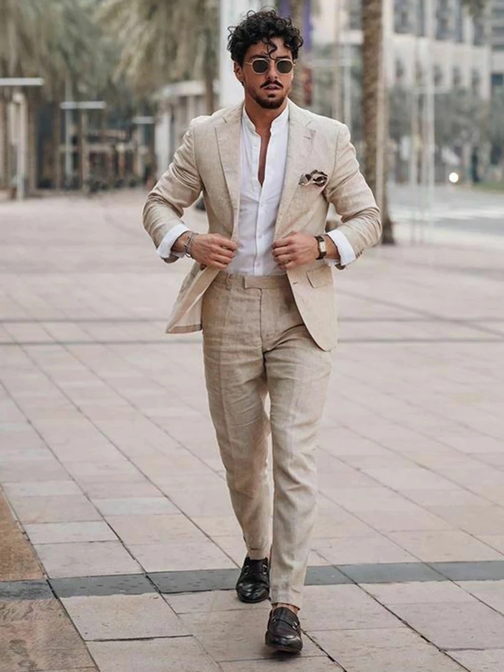 Men Formal Wear With Blazer - Summer Beach Business Linen Men Suits