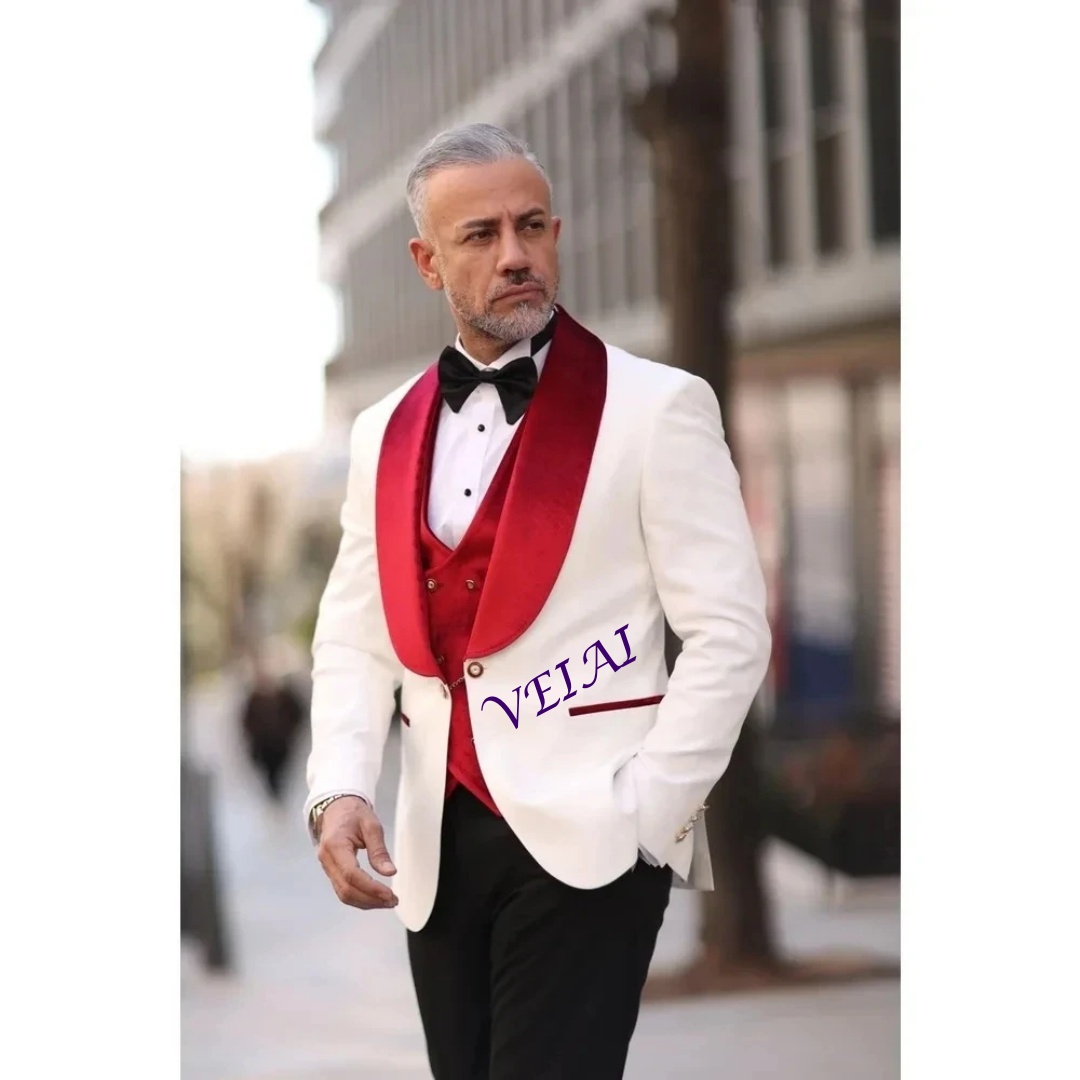 Men Formal Wear With Blazer - CustomizedMen Wedding Tuxedos Red Velvet Vest