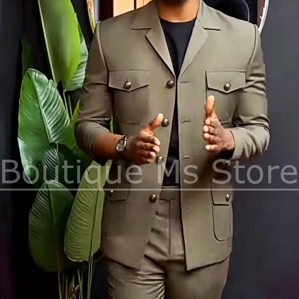 Men Formal Wear With Blazer - Men Safari Suit Two Piece Set