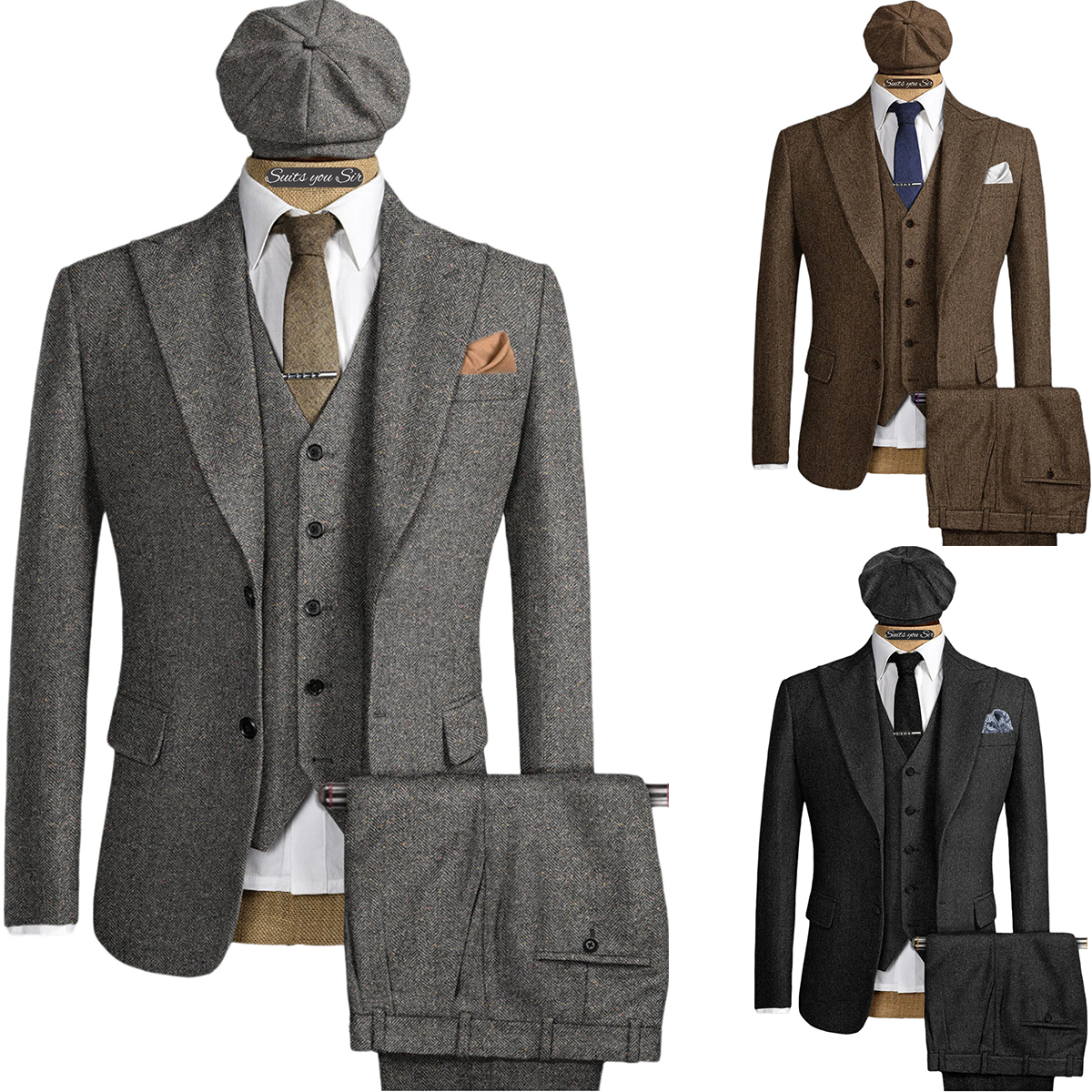 Mens Herringbone Suits 3 Piece - Men'S Formal Wear No Suit avaliação e preço