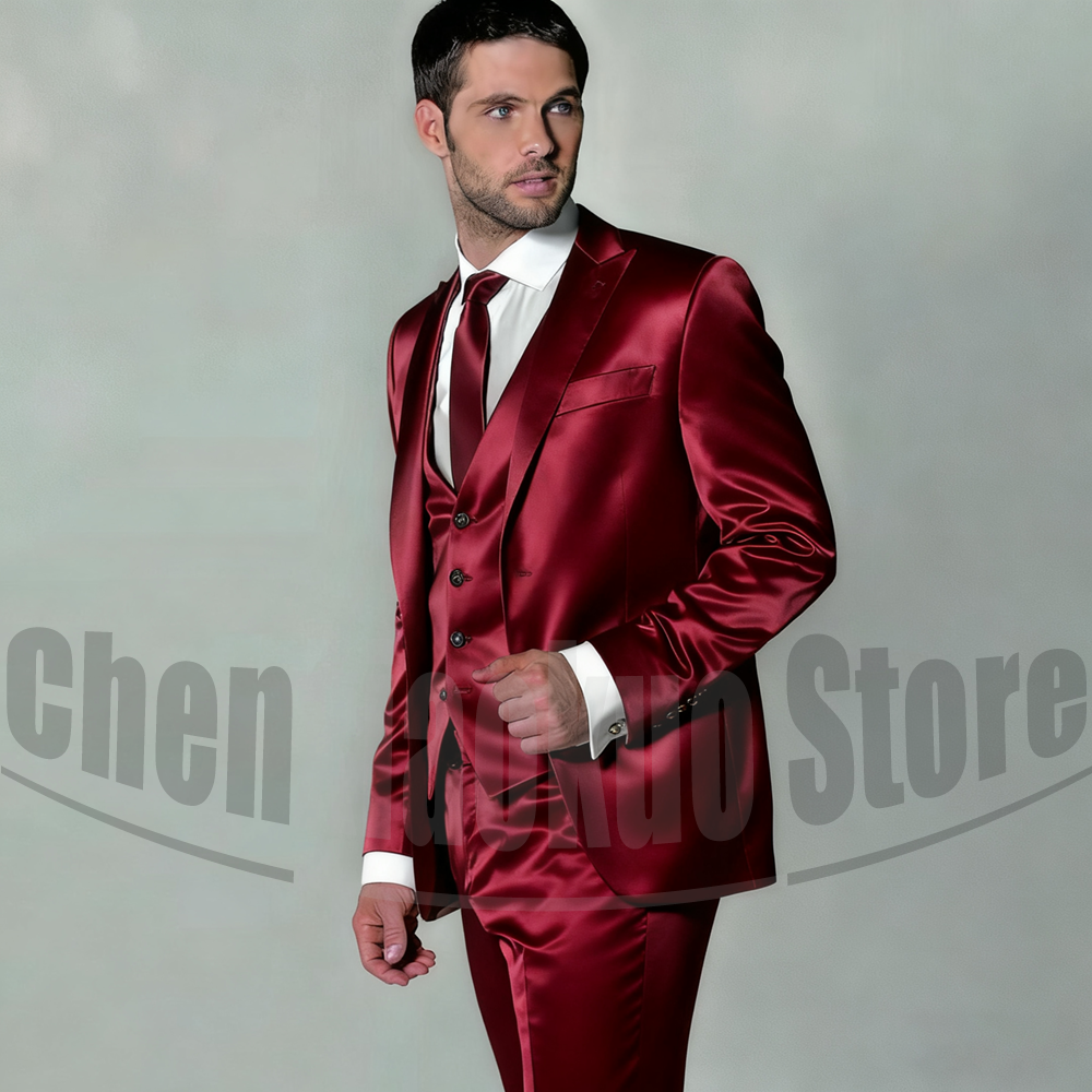 Men's Satin Three Piece Suit S - Men Formal Wear 2025 avaliação e preço
