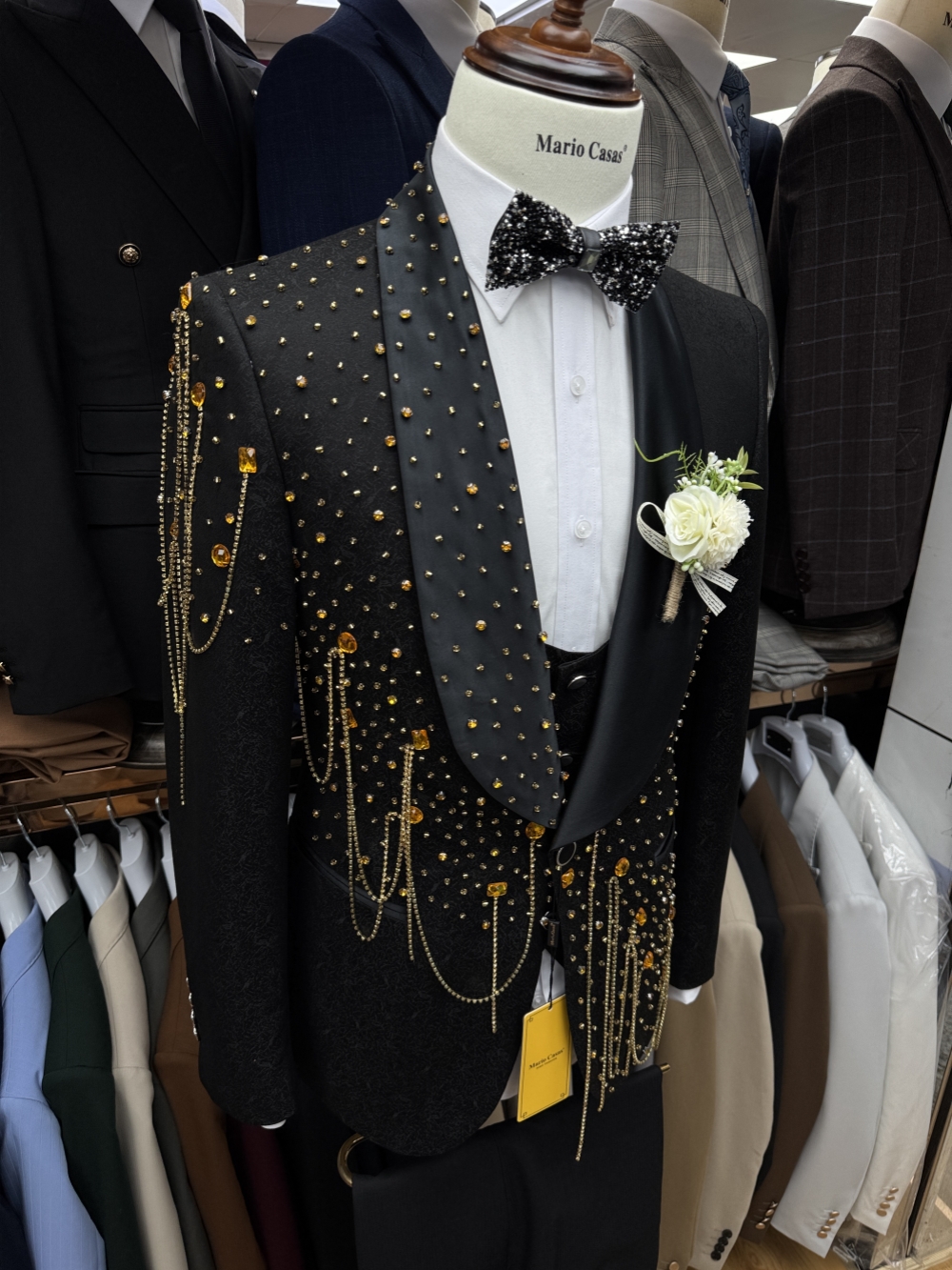 New Golden Beaded Tassel Suit  - Men Formal Wear With Blazer avaliação e preço