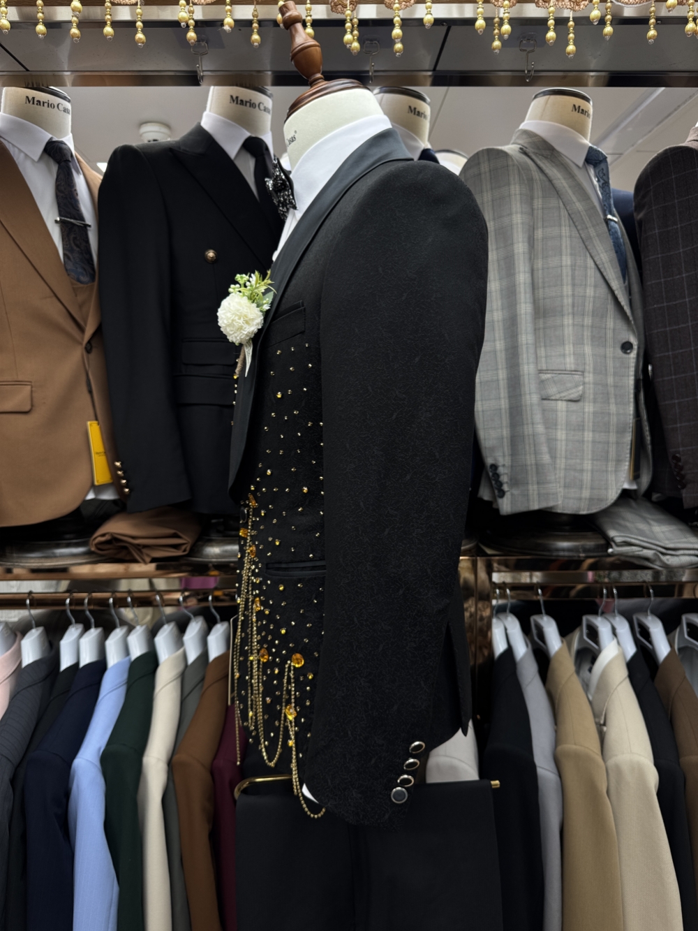 New Golden Beaded Tassel Suit  - Men Formal Wear With Blazer avaliação e preço