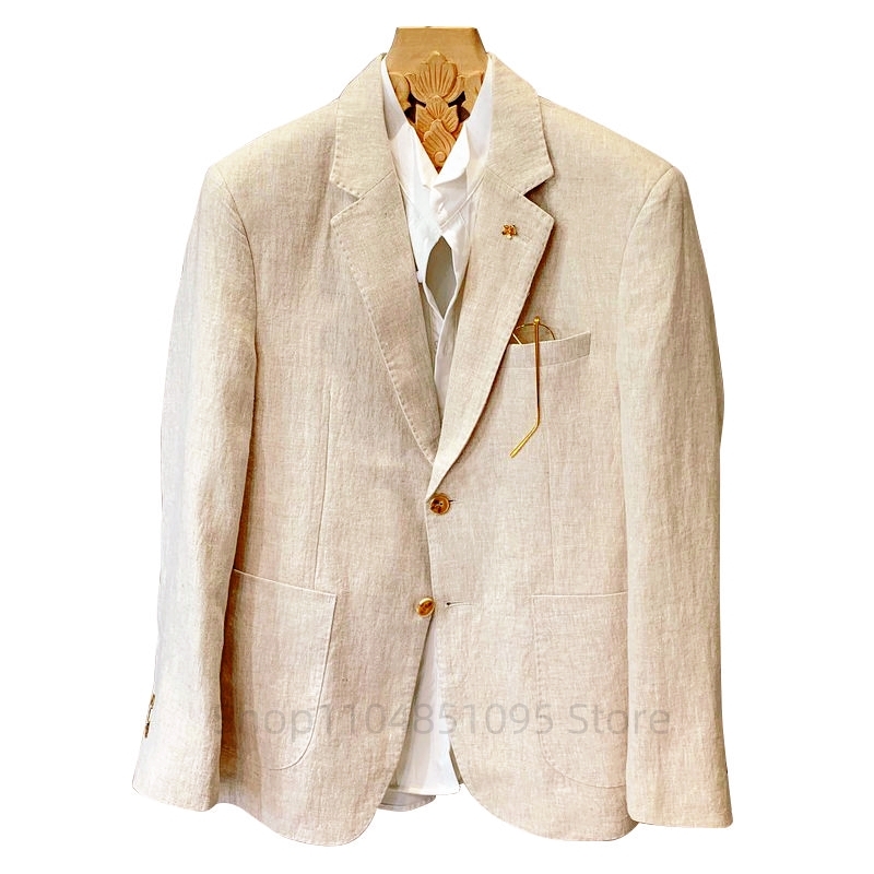 Beige Men Suit Linen Blazers J - Men Formal Wear Design avaliação e preço