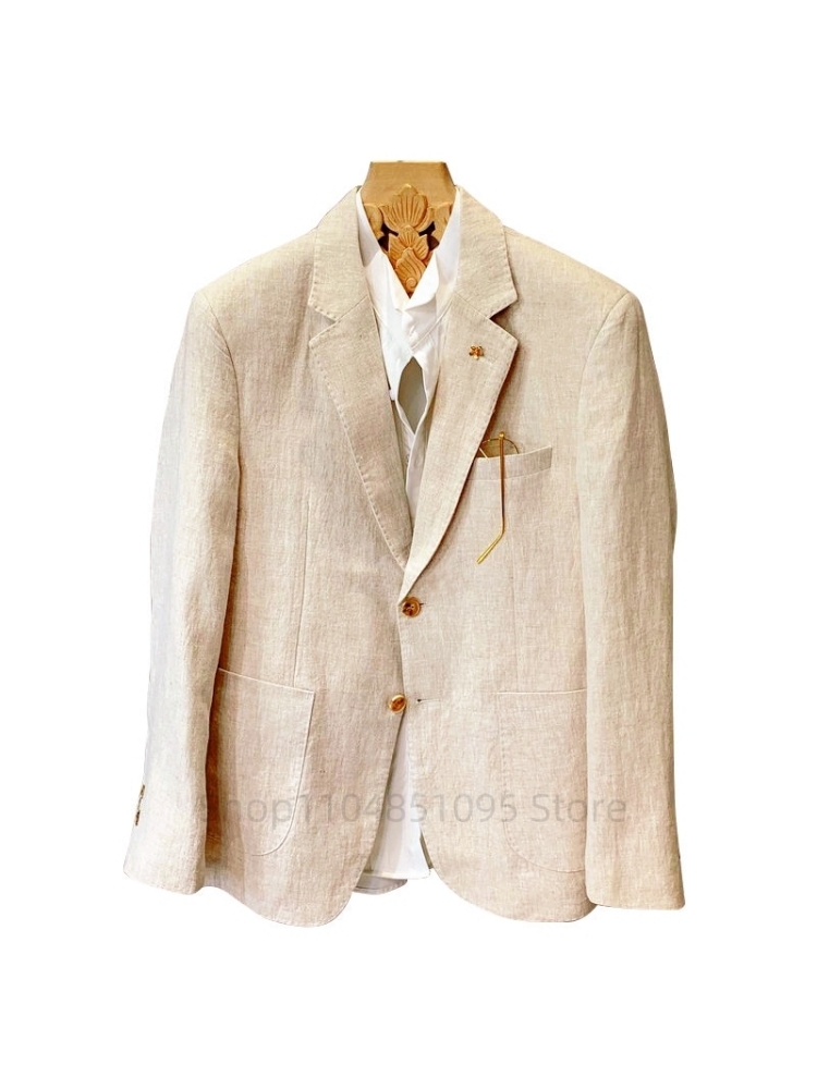Beige Men Suit Linen Blazers J - Men Formal Wear Design avaliação e preço