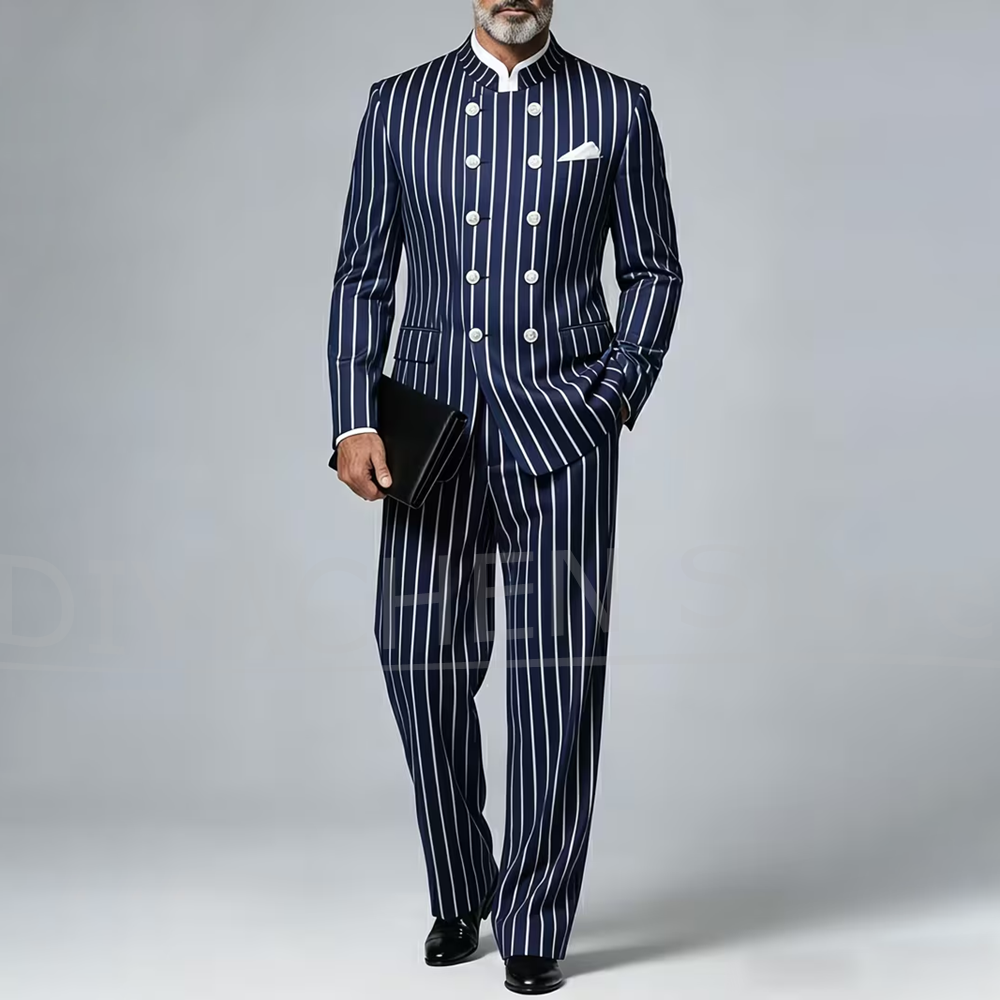 Men Striped Suit 2 Piece Manda - Men Formal Wear With Blazer avaliação e preço