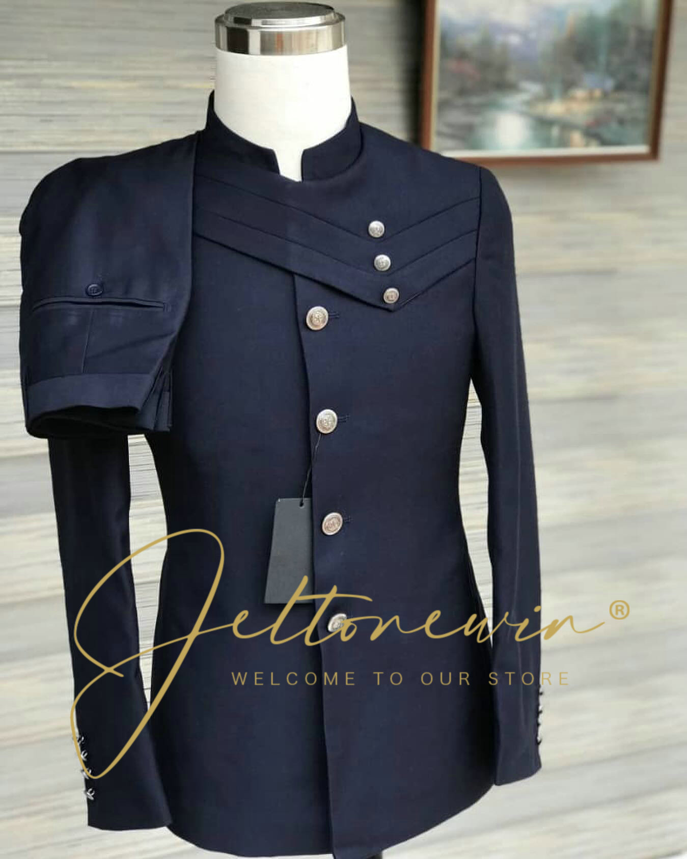 Men's Navy Blue Suit Set with  - Men Formal Wear Design avaliação e preço