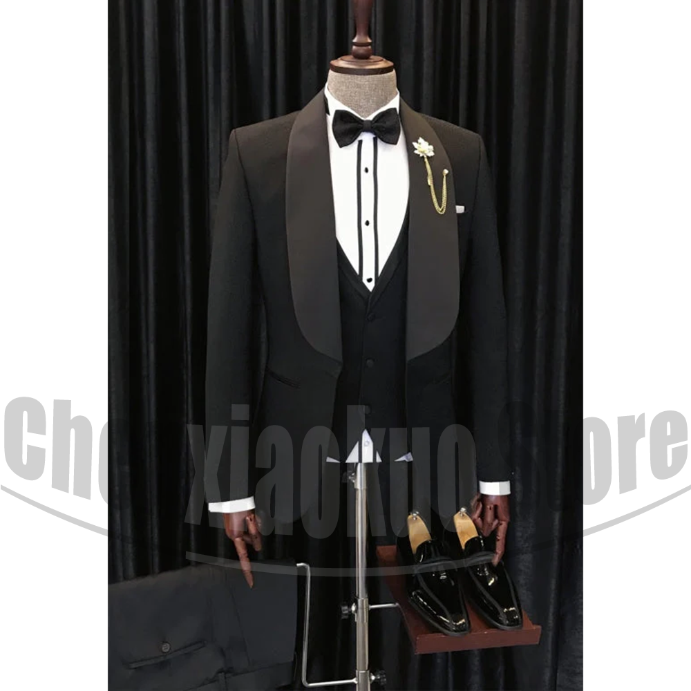 Black Men Suits Chic Shawl Lap - Men Formal Wear 2025 avaliação e preço