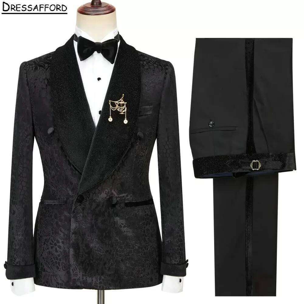 Black Formal Jacquard Men Busi - Men'S Formal Wear No Suit avaliação e preço