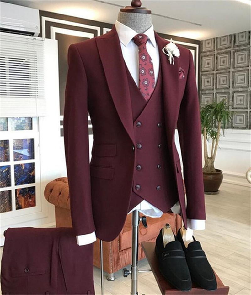 2021 Burgundy Double Breasted  - Men Formal Wear With Blazer avaliação e preço