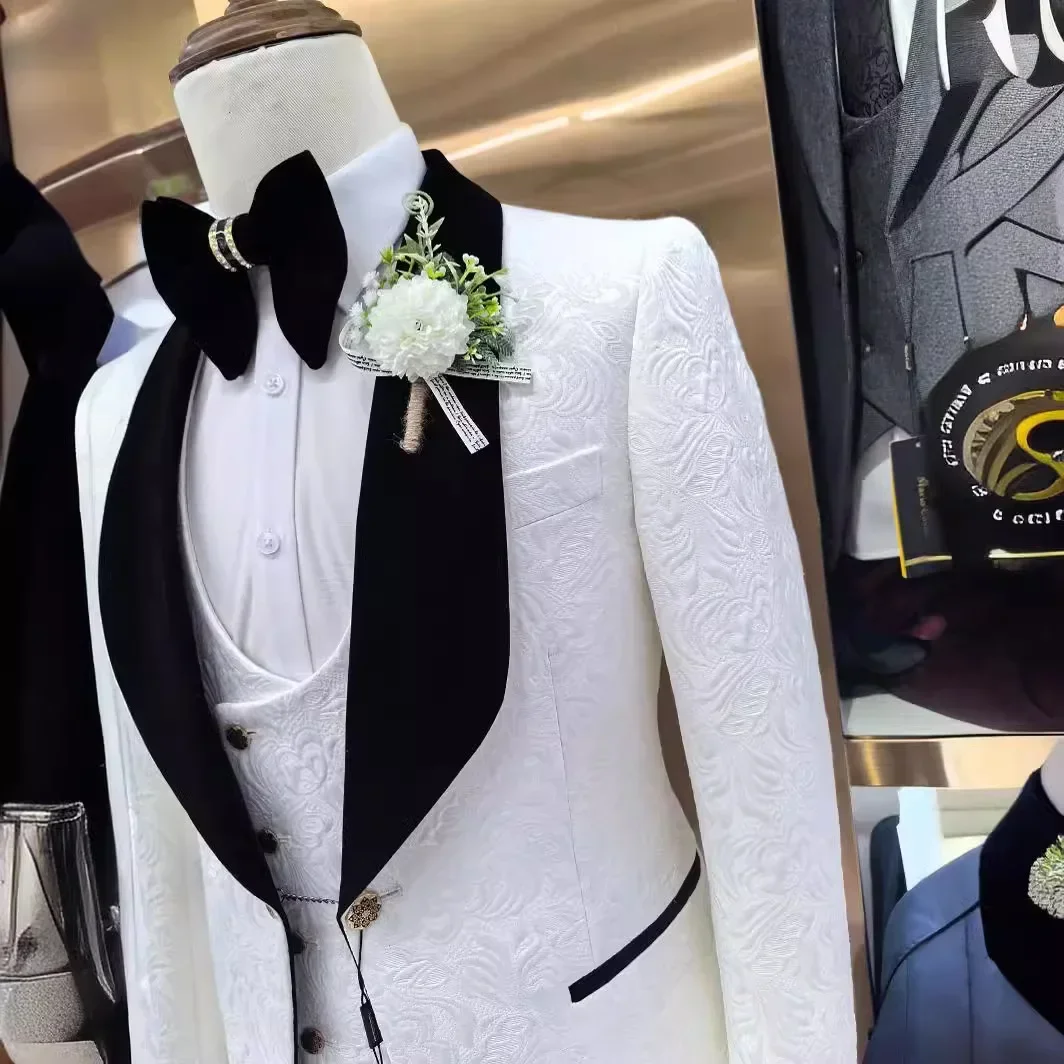 3 Pcs Floral Wedding Suits for - Men Formal Wear 2025 avaliação e preço