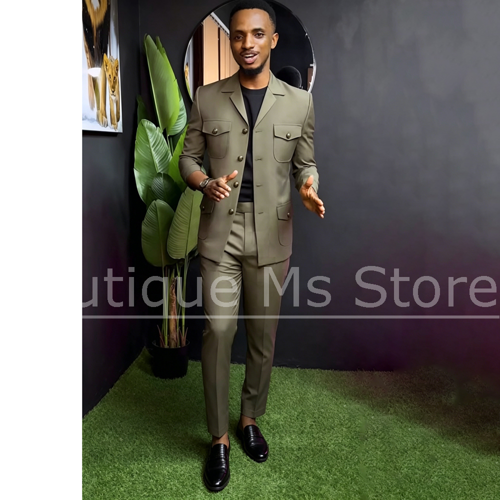 Men Safari Suit Two Piece Set  - Men Formal Wear With Blazer avaliação e preço